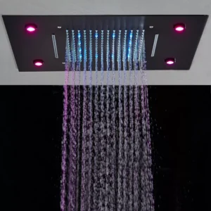 24x16" LED Ceiling Shower in Matte Black Finish - SS304 Concealed Showerhead with Remote & 3 Spray Modes (Rain, Mist, Waterfall)