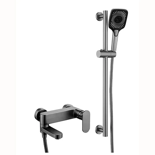 Single Lever Wall Mixer with Hand Shower - Gun Grey Electro Coated Solid Brass Faucet - Cuff Series - Image 3
