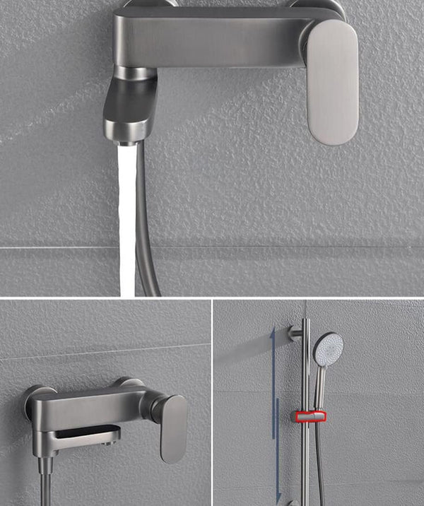 Single Lever Wall Mixer with Hand Shower & Body Jets - Gun Grey Electro Coated Solid Brass - Cuff Series - Image 3