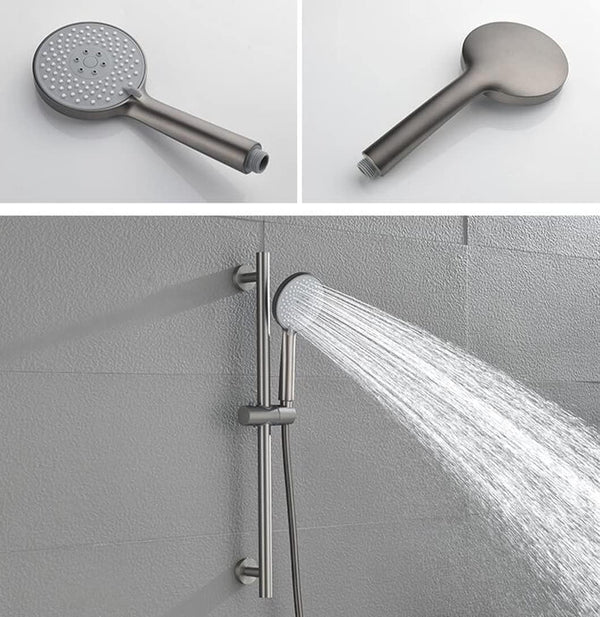 Single Lever Wall Mixer with Hand Shower & Body Jets - Gun Grey Electro Coated Solid Brass - Cuff Series - Image 4
