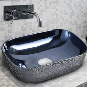 Deck-Mounted Blue Acrylic Freestanding Wash Basin Countertop Sink 425x325x135 mm - Stylish Modern Bathroom Basin for Home & Commercial Use